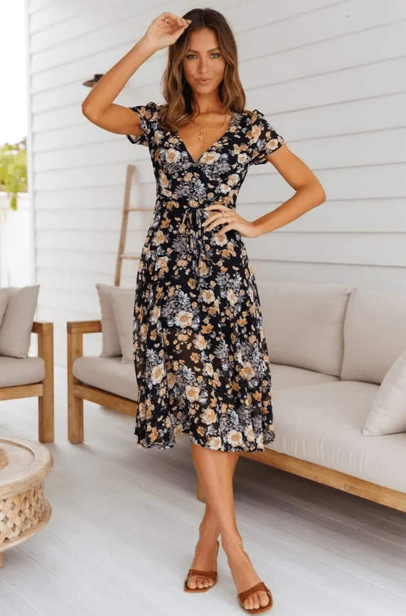 Mona V-Neck Floral Midi Dress - Image 5