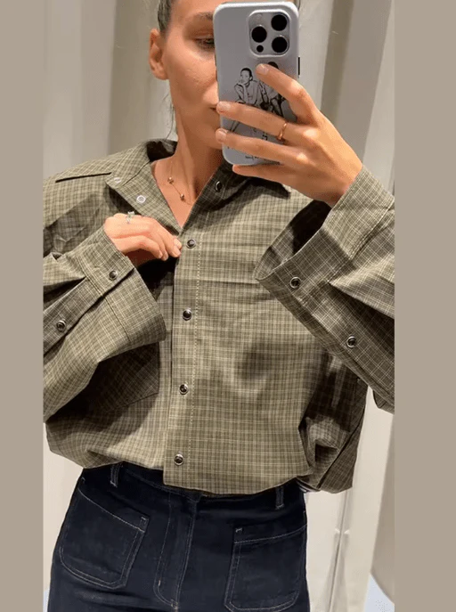 Monica Green Plaid Long Sleeve Top - Image 4