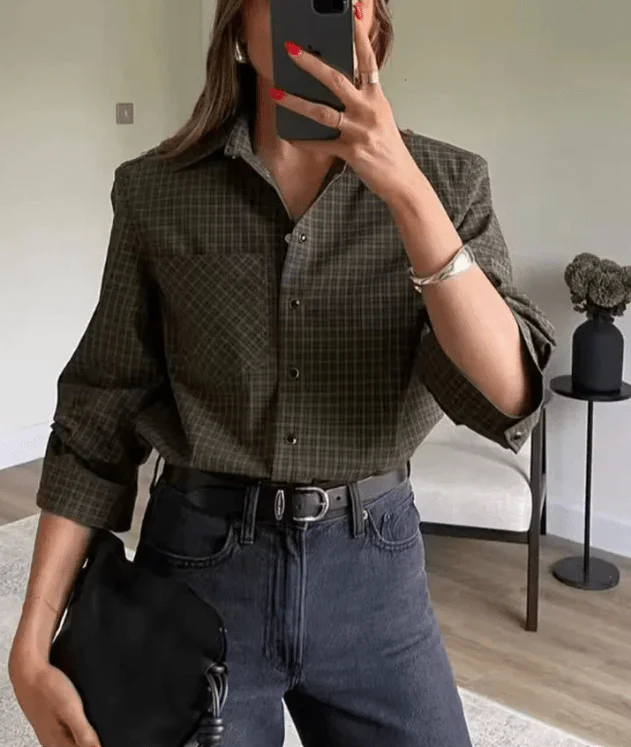Monica Green Plaid Long Sleeve Top - Image 6