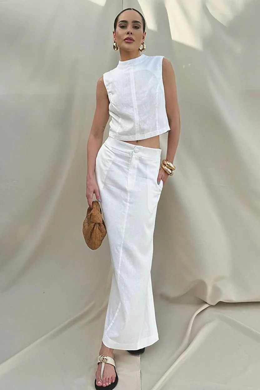 Nala Linen Cotton Sleeveless Slit Set