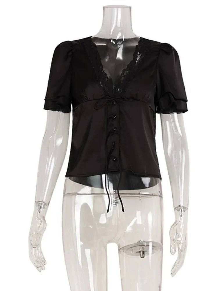 Nathalie Satin Lace Blouse - Image 11