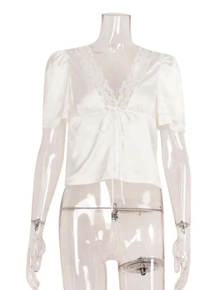 Nathalie Satin Lace Blouse - Image 12