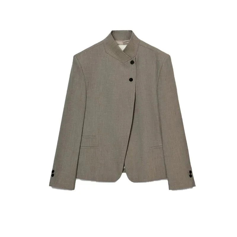 Noa Solid Stand Collar Blazer Jacket - Image 3
