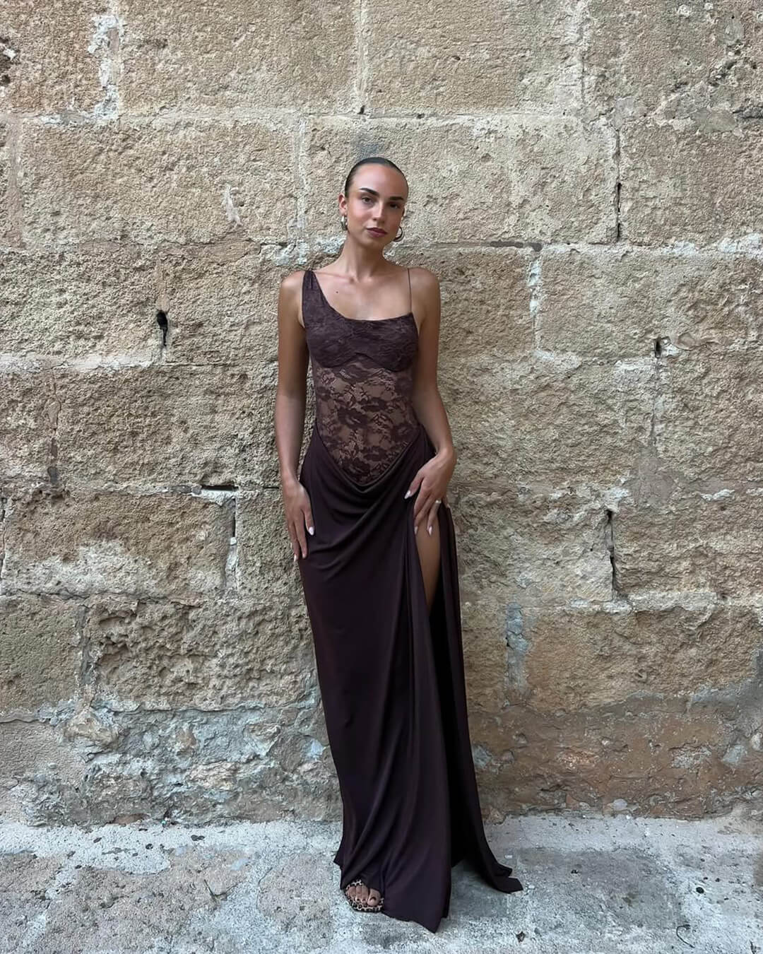 Olga One Shoulder Lace Maxi Dress - Image 9