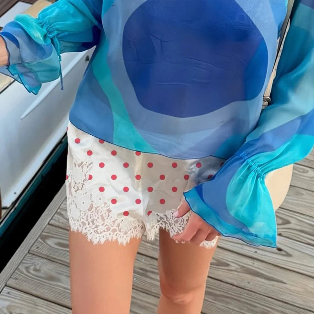 Pauleen Polka Dot Lace Trim Shorts - Image 2