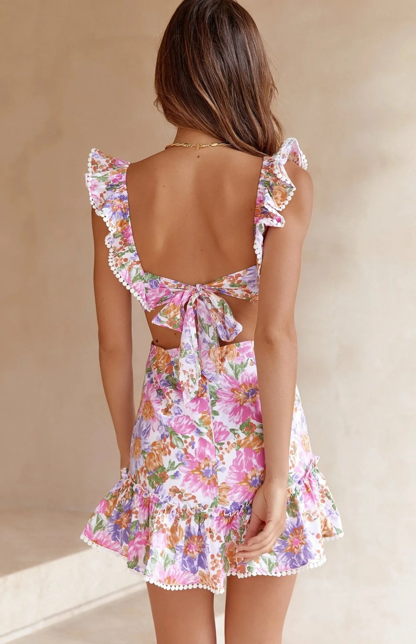 Carmina Floral Back Tie Mini Dress - Image 5