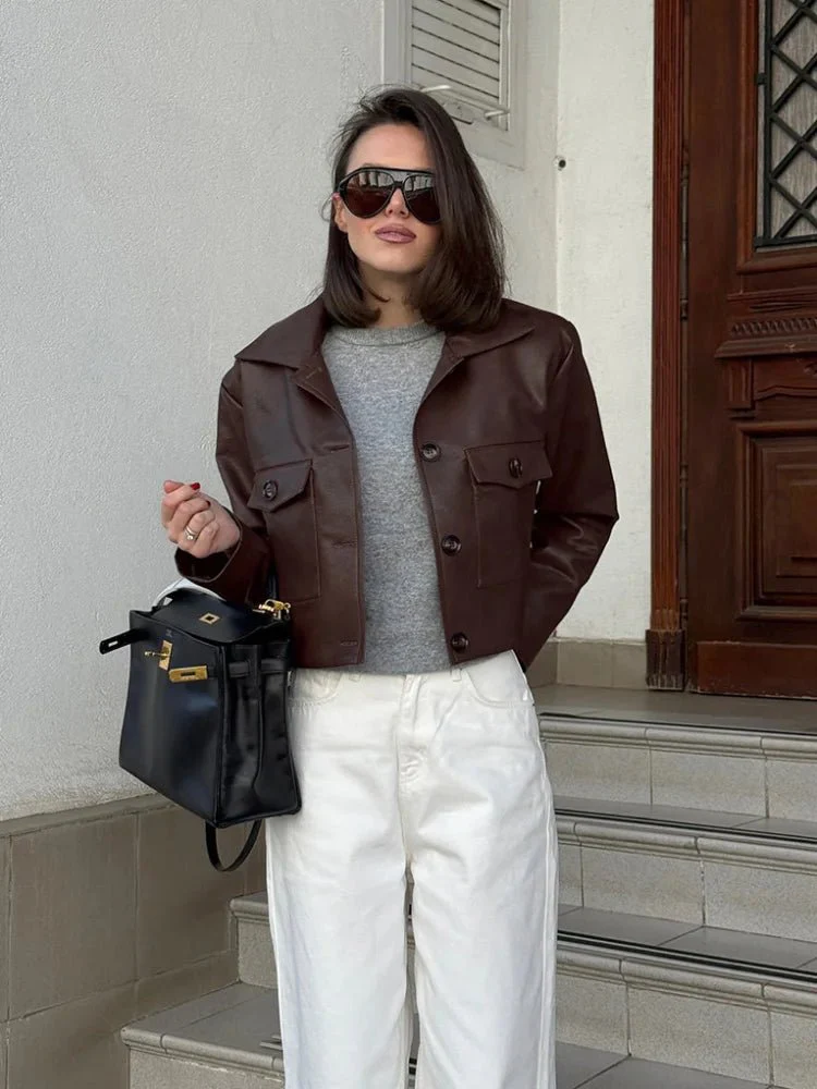 Rachelle Cropped Faux Leather Jacket - Image 4