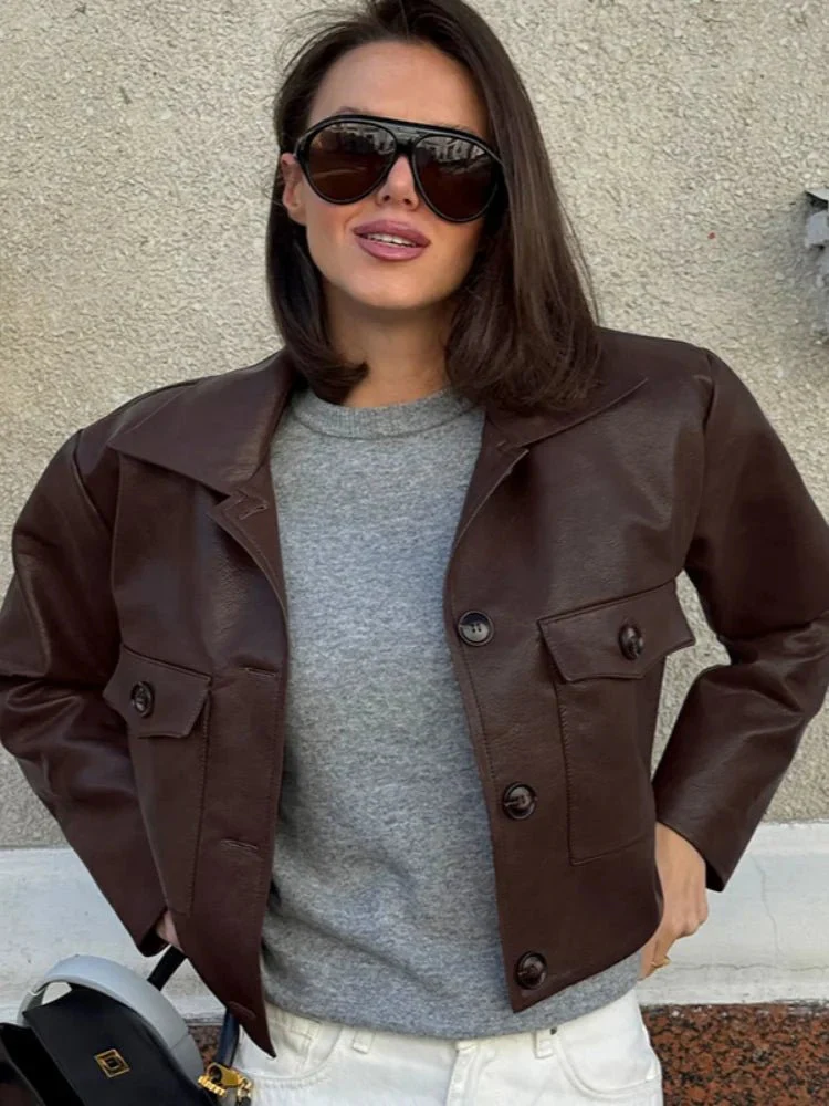 Rachelle Cropped Faux Leather Jacket - Image 5