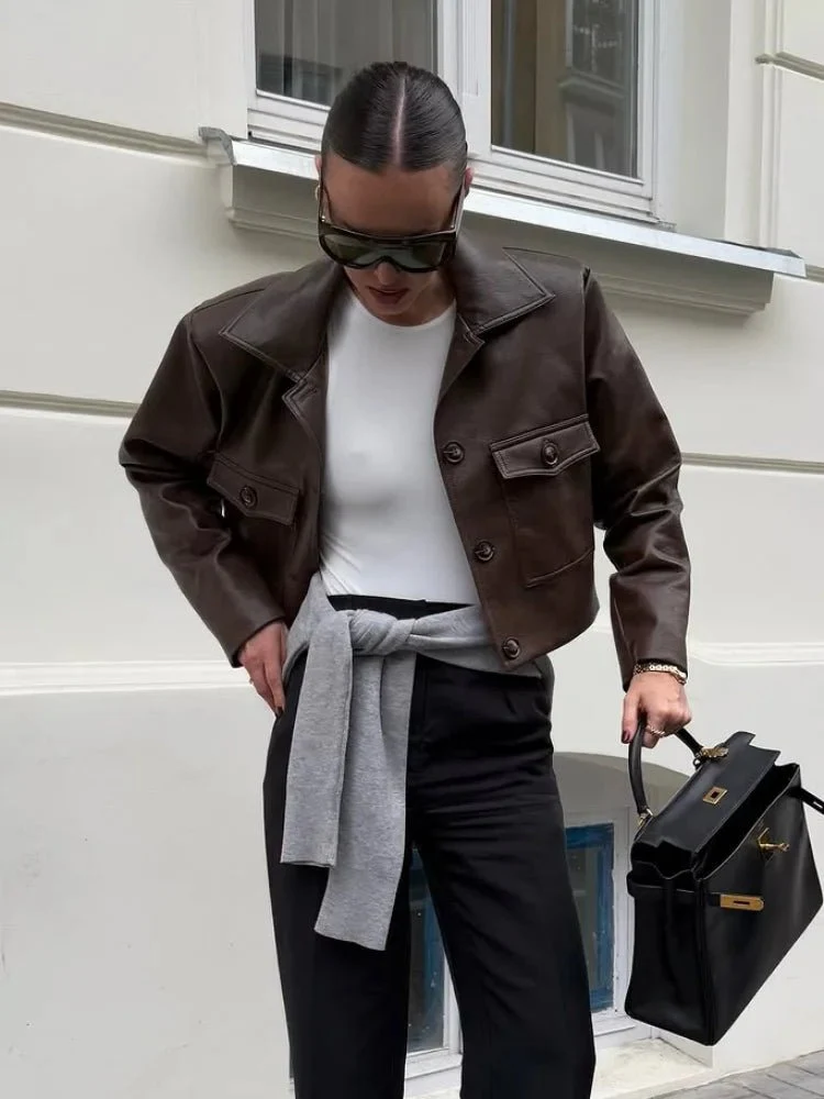 Rachelle Cropped Faux Leather Jacket - Image 6