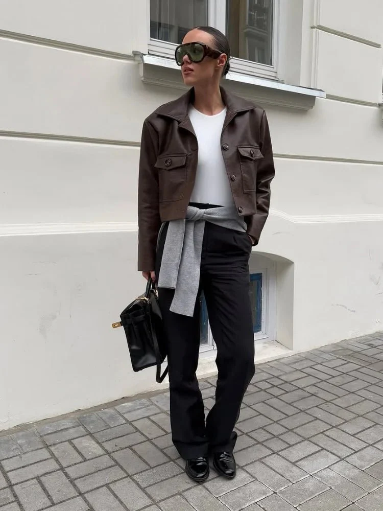 Rachelle Cropped Faux Leather Jacket - Image 7