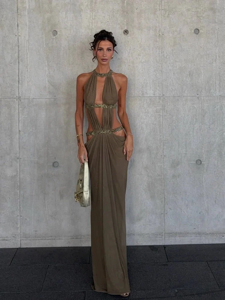 Rafaela Sequin Halter Maxi Evening Dress - Image 3
