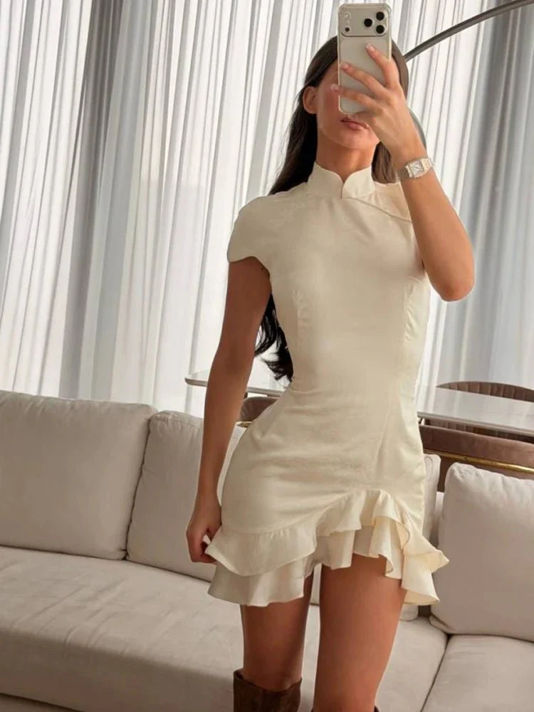 Reagan Satin Patchwork Lace Collar Dress