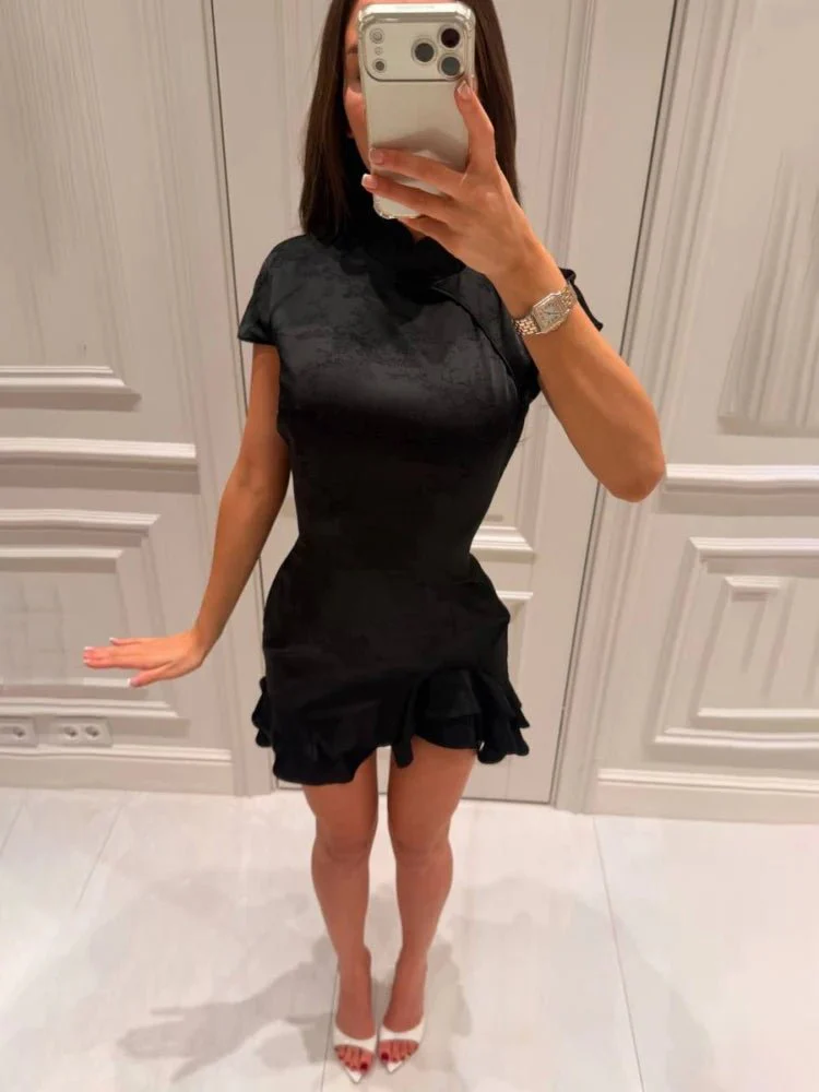 Reagan Satin Patchwork Lace Collar Dress - Image 3