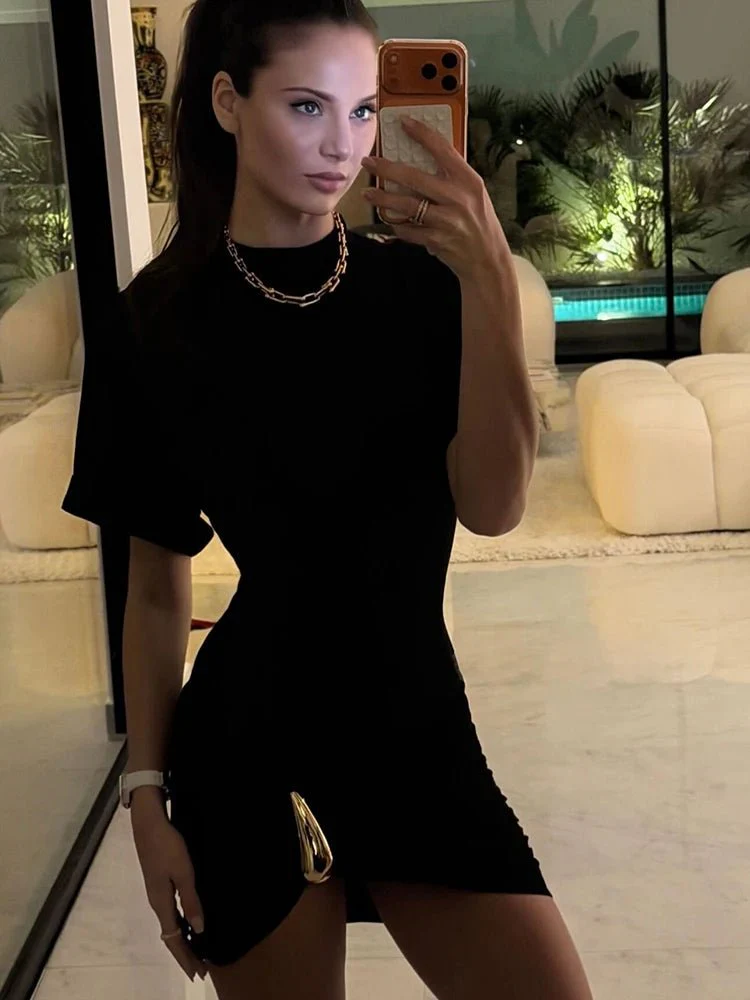 Rochelle Ruched Mini Dress with Metal Buckle - Image 5