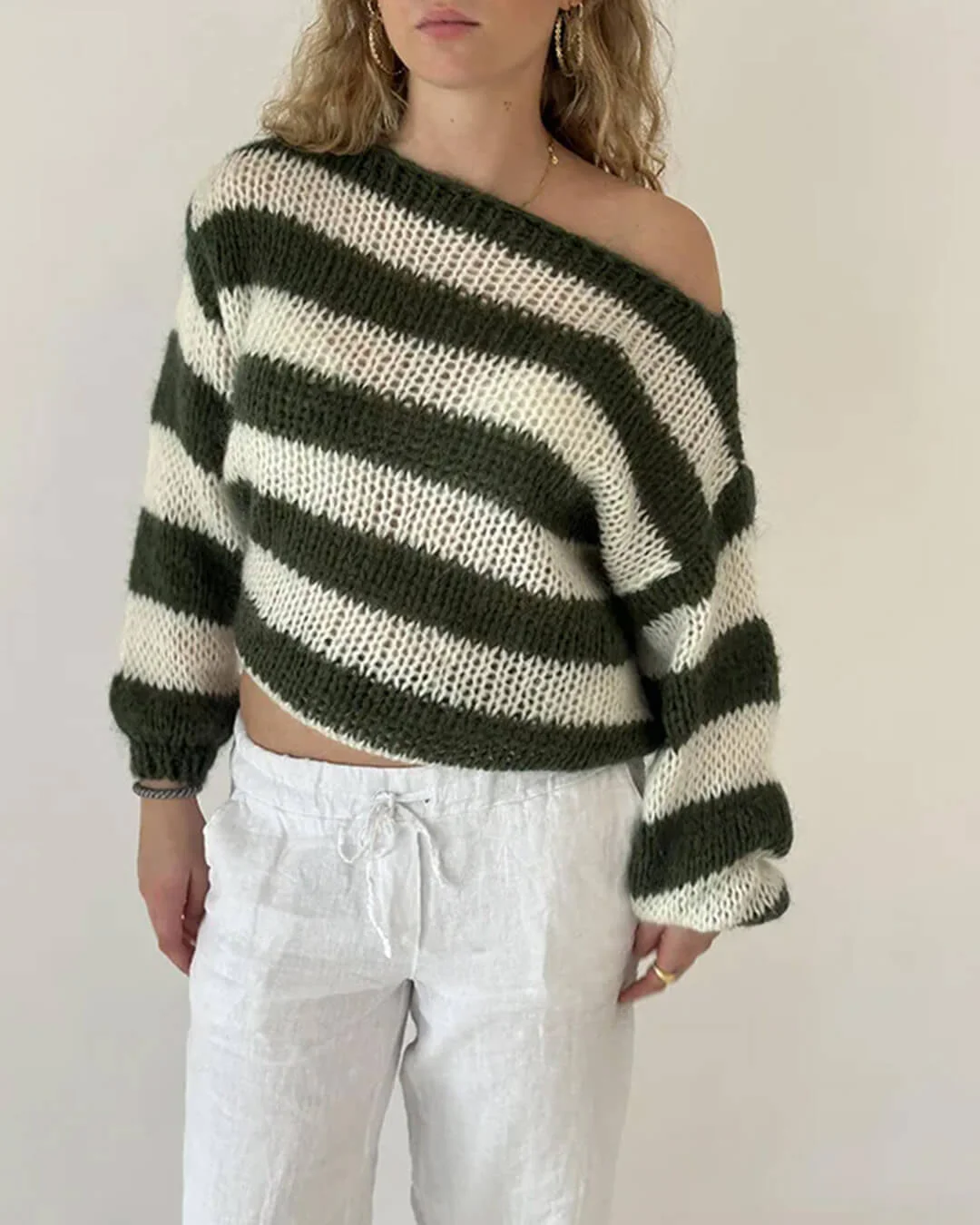 Rose Striped Loose Sweater - Image 10
