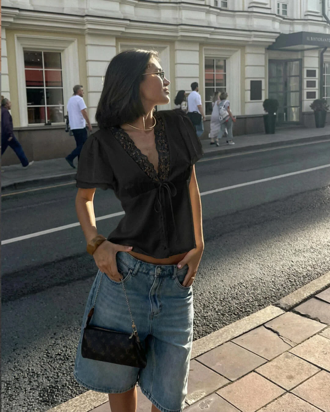 Rosette Lace Short Sleeve V-Neck Top - Image 8