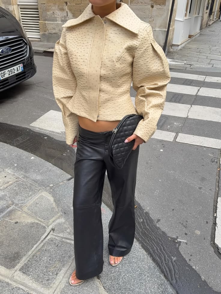 Rosette Ostrich Faux Leather Jacket - Image 2