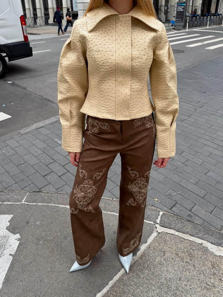 Rosette Ostrich Faux Leather Jacket - Image 3