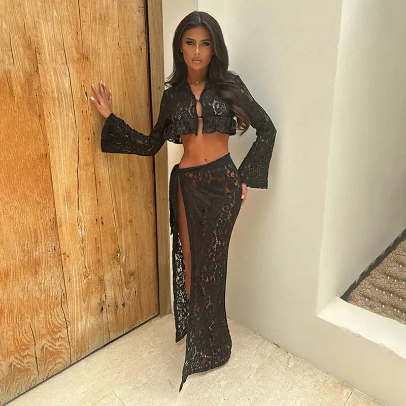 Ruth Crop Top Sarong Lace Cover-Up Set