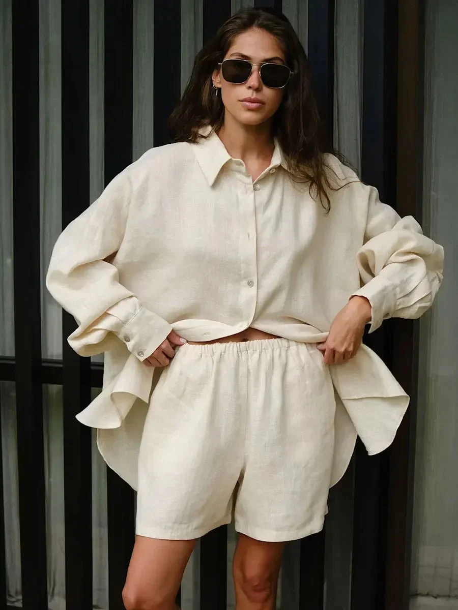 Sally Lapel Lantern Sleeve Shorts Set - Image 2