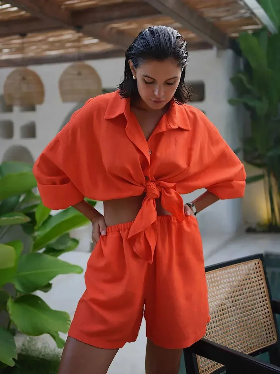Sally Lapel Lantern Sleeve Shorts Set - Image 8