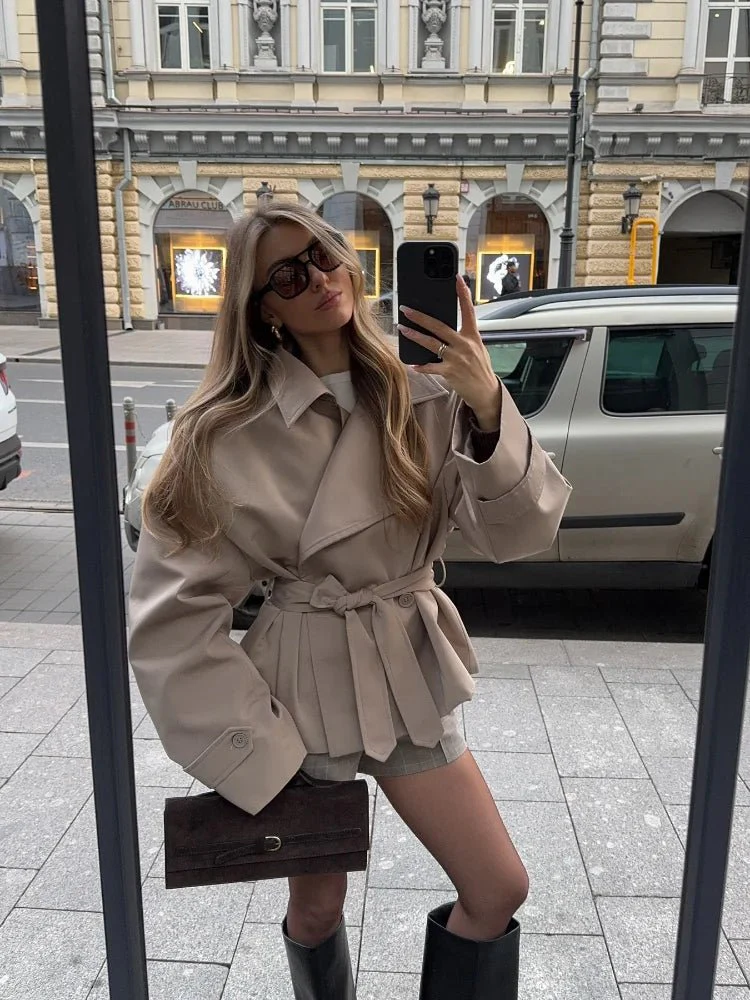 Sandy Lace Up Short Trench Coat