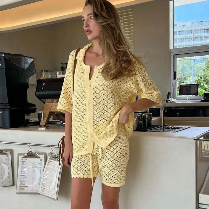 Selene Knit Cardigan Shorts Set