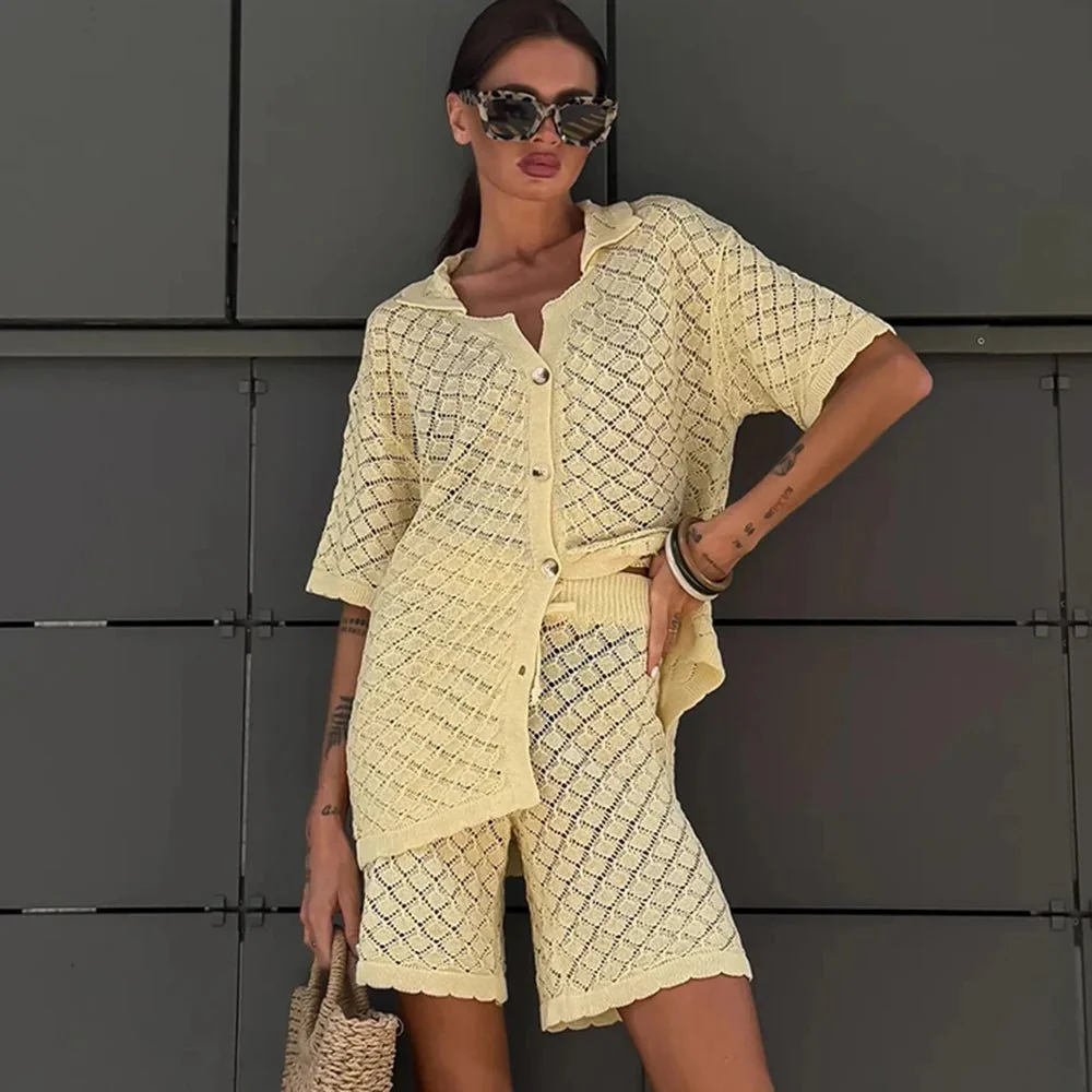 Selene Knit Cardigan Shorts Set - Image 2