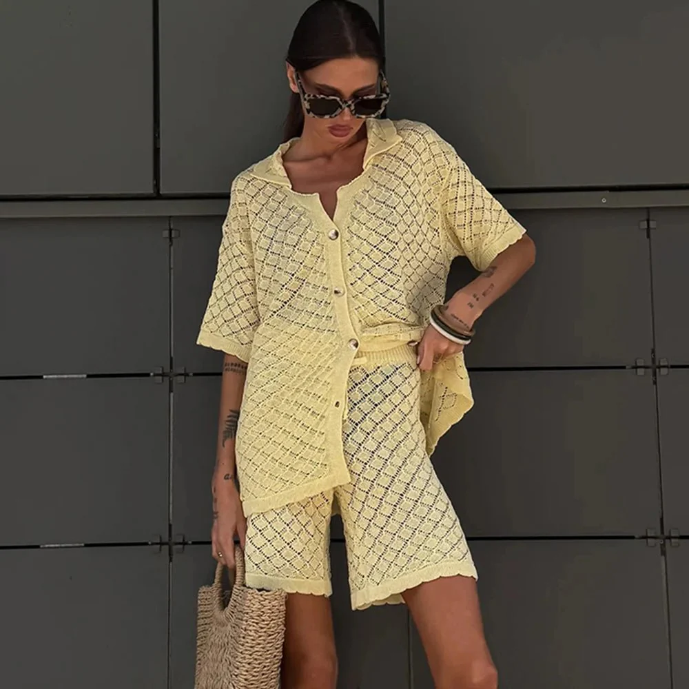 Selene Knit Cardigan Shorts Set - Image 4