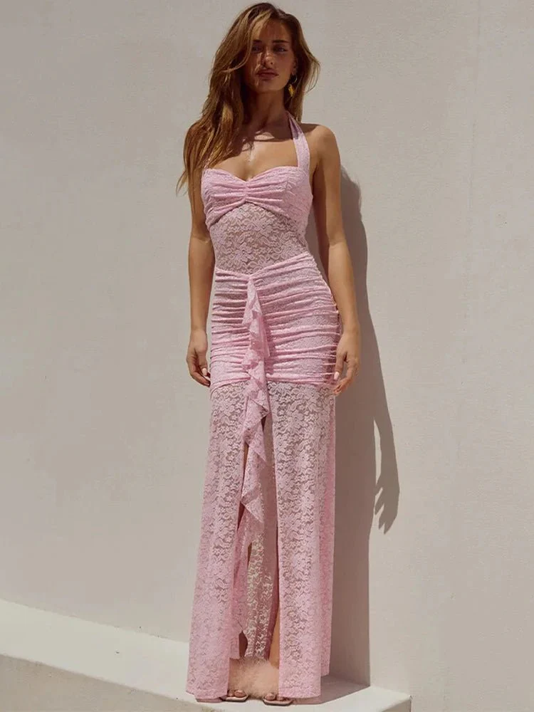 Selene Lace Draped Halter Maxi Dress - Image 2