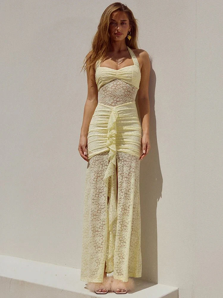 Selene Lace Draped Halter Maxi Dress - Image 4
