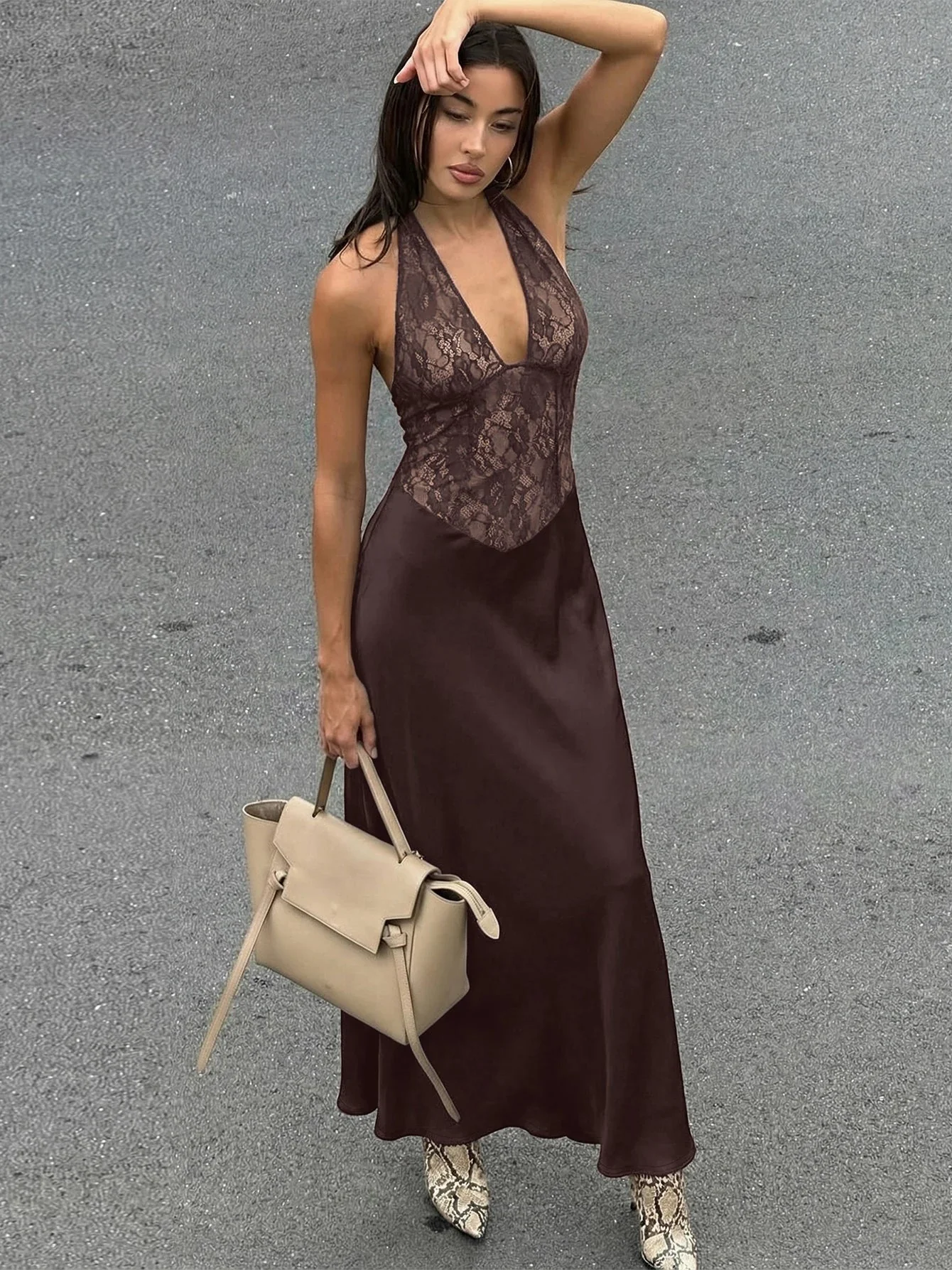 Serena Halter Backless Lace Patchwork Dress - Image 5