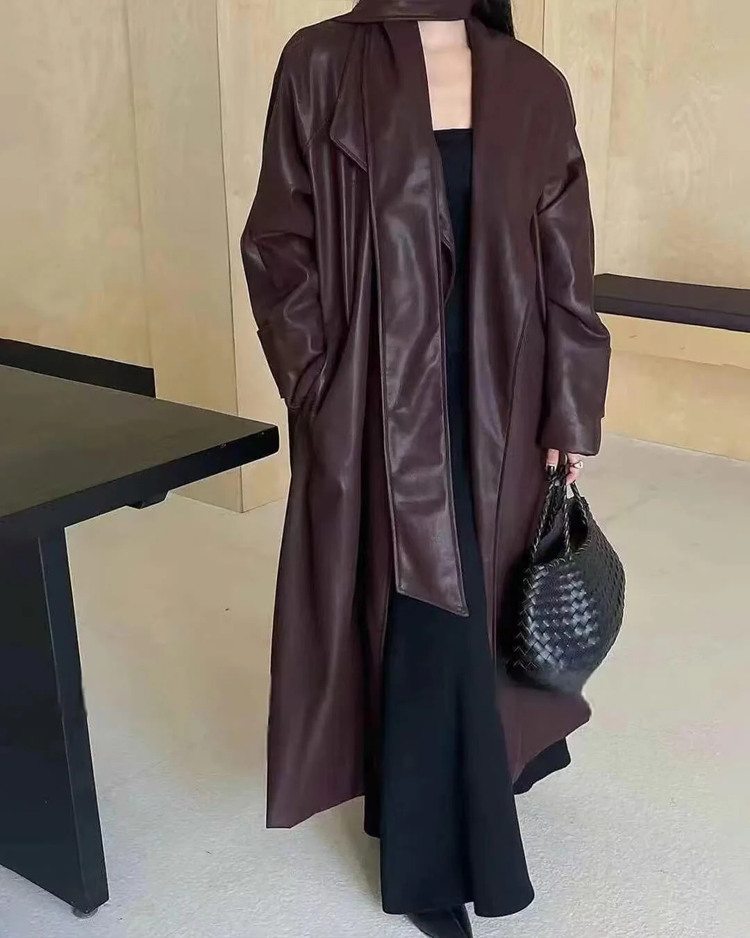 Shiela Faux Leather Maxi Trench Coat - Image 2