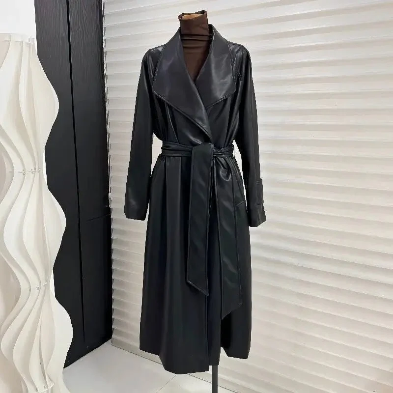Shiela Faux Leather Maxi Trench Coat - Image 8