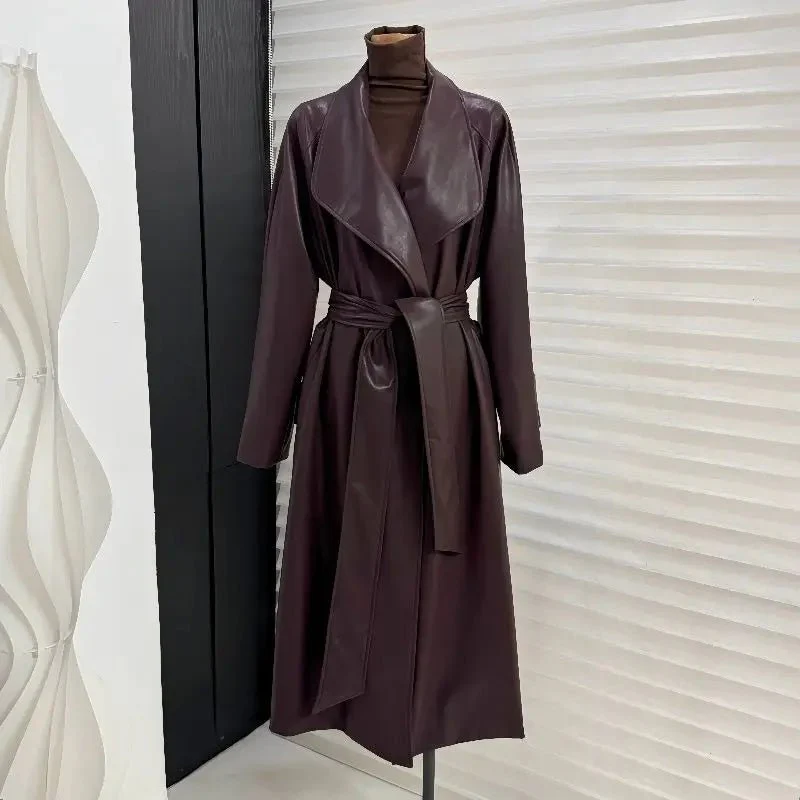 Shiela Faux Leather Maxi Trench Coat - Image 9