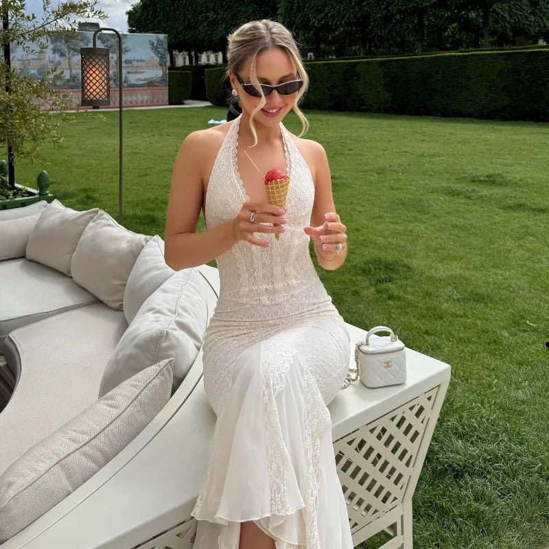 Sienna Halter Neck Lace Maxi Dress - Image 4