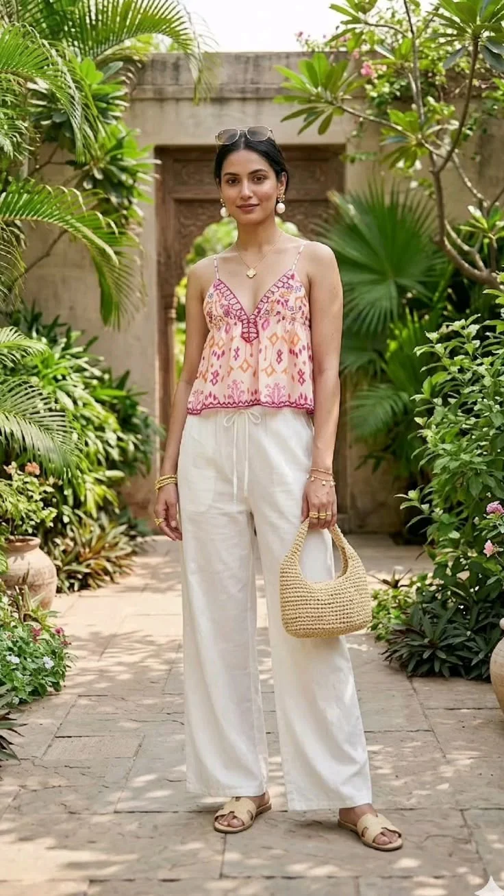 Sofia Embroidered Boho Tassel Tie Cami Top - Image 8