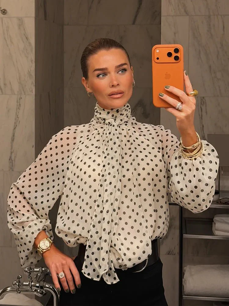 Sofia High Collar Polka Dot Blouse - Image 3