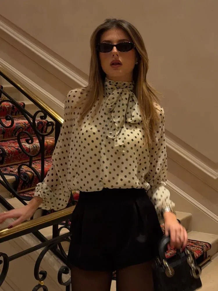 Sofia High Collar Polka Dot Blouse - Image 4