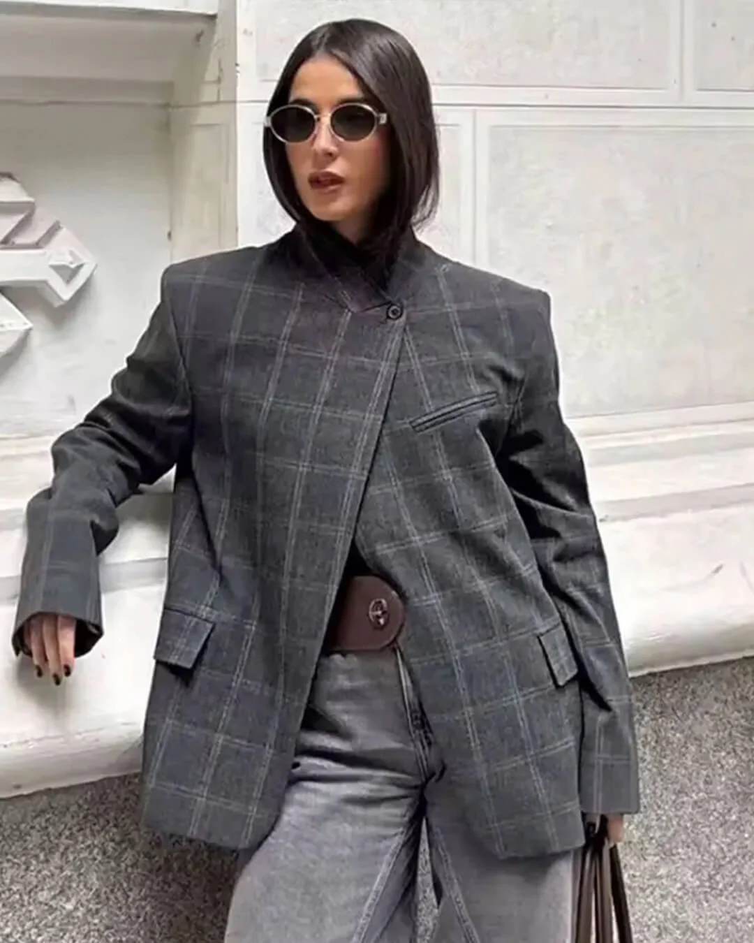 Sofia Plaid Stand Collar Blazer - Image 2