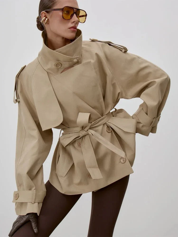 Sonia Lace Up Stand Collar Trenchcoat - Image 2