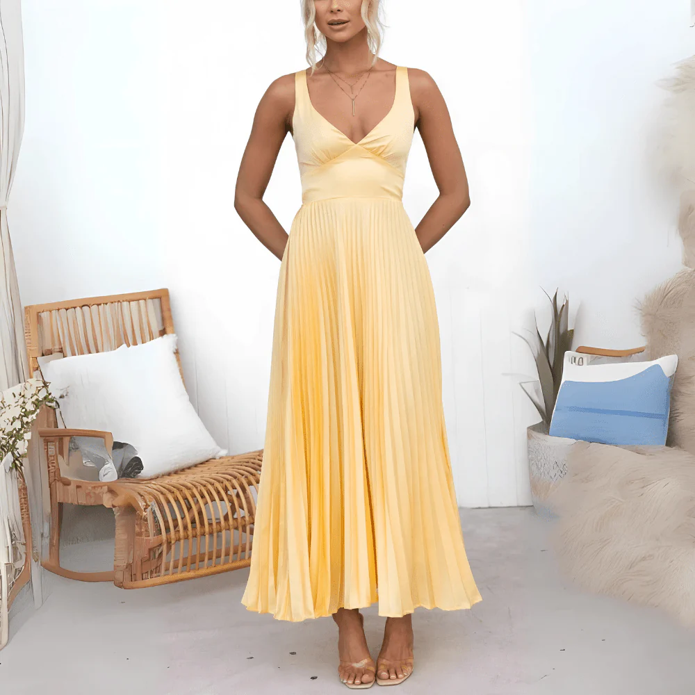 Sophia Flowing Pleated Summer Maxi Dress - Image 2