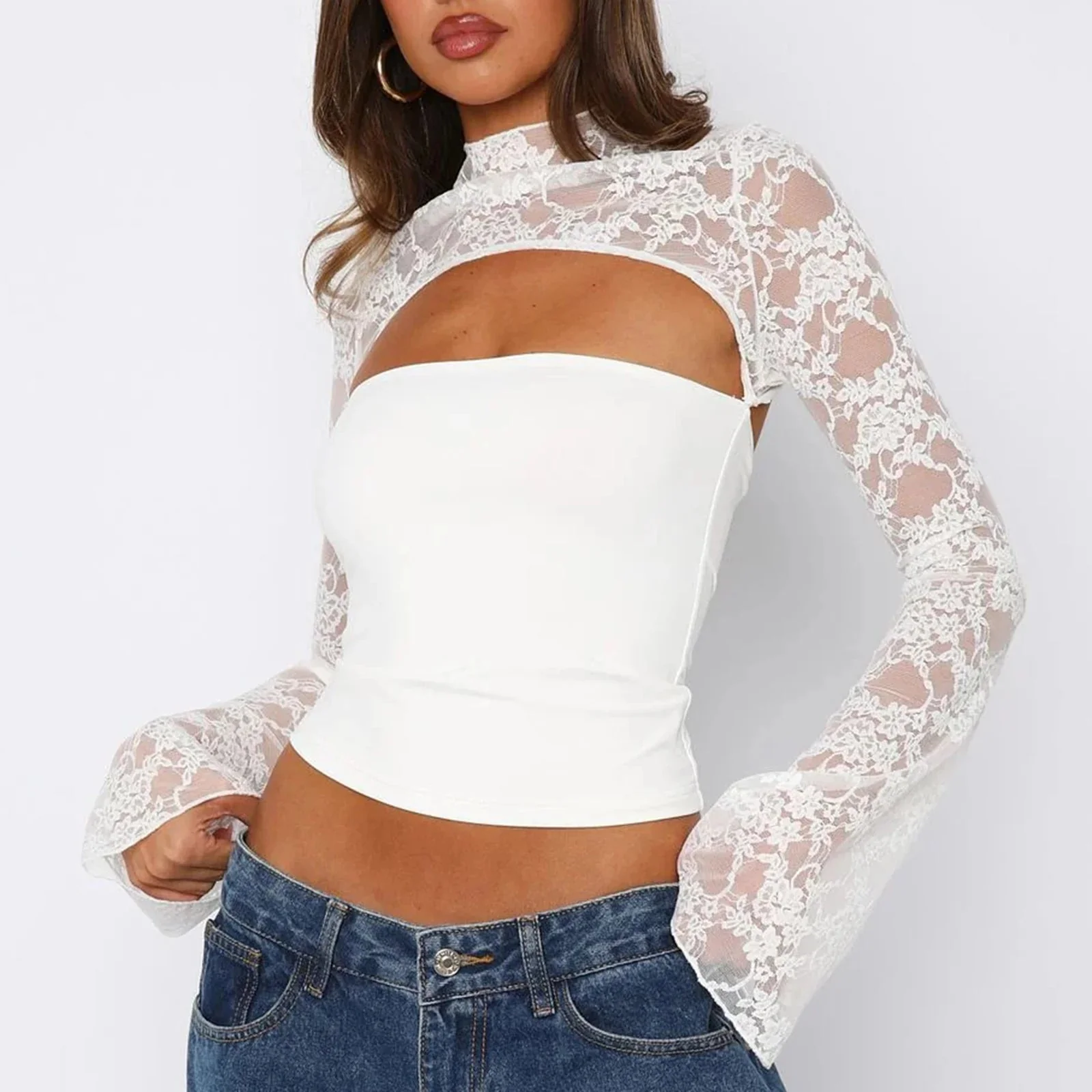 Sophia Lace Patchwork Long Sleeve Top - Image 2