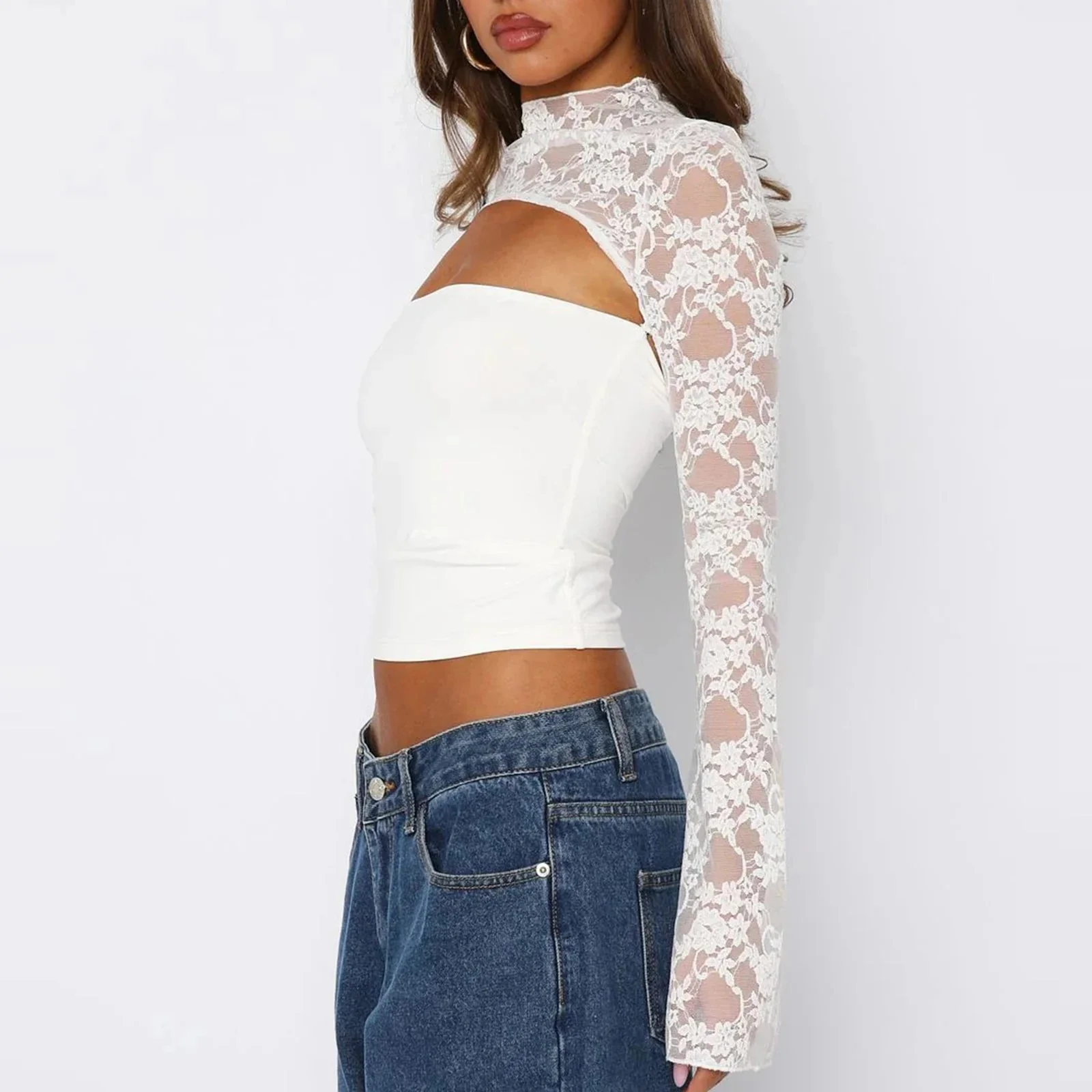 Sophia Lace Patchwork Long Sleeve Top - Image 3