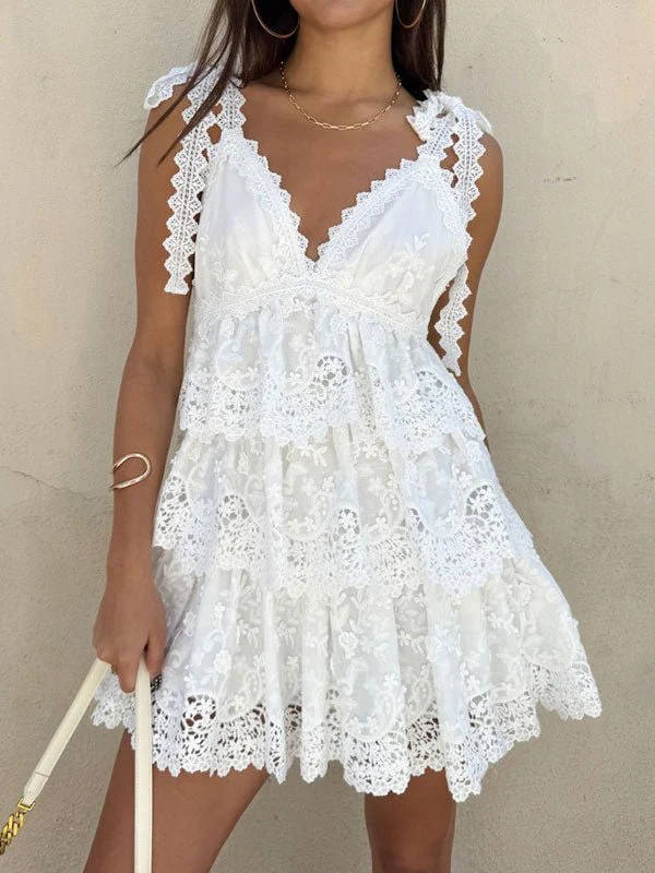 Sophia V-Neck Tiered Lace Mini Dress