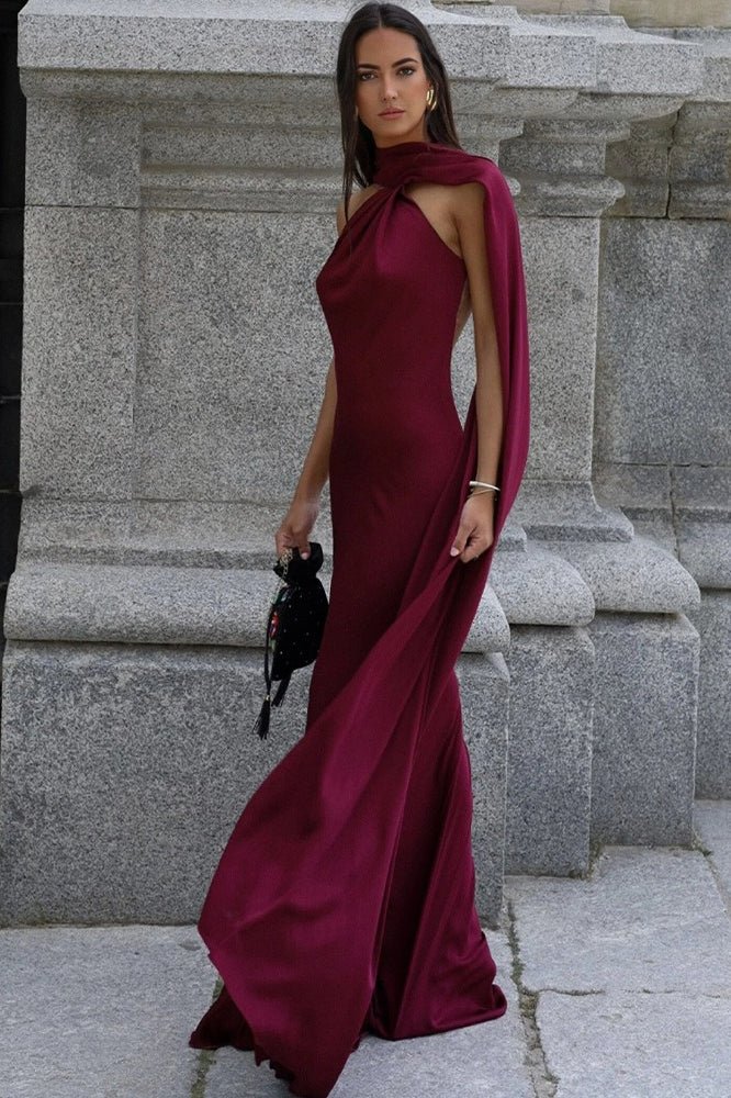 Suri Satin Halter Neck Cape Dress - Image 15