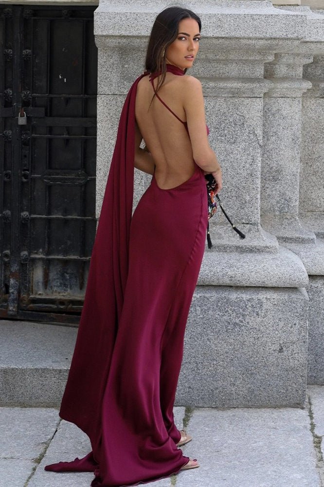 Suri Satin Halter Neck Cape Dress - Image 17