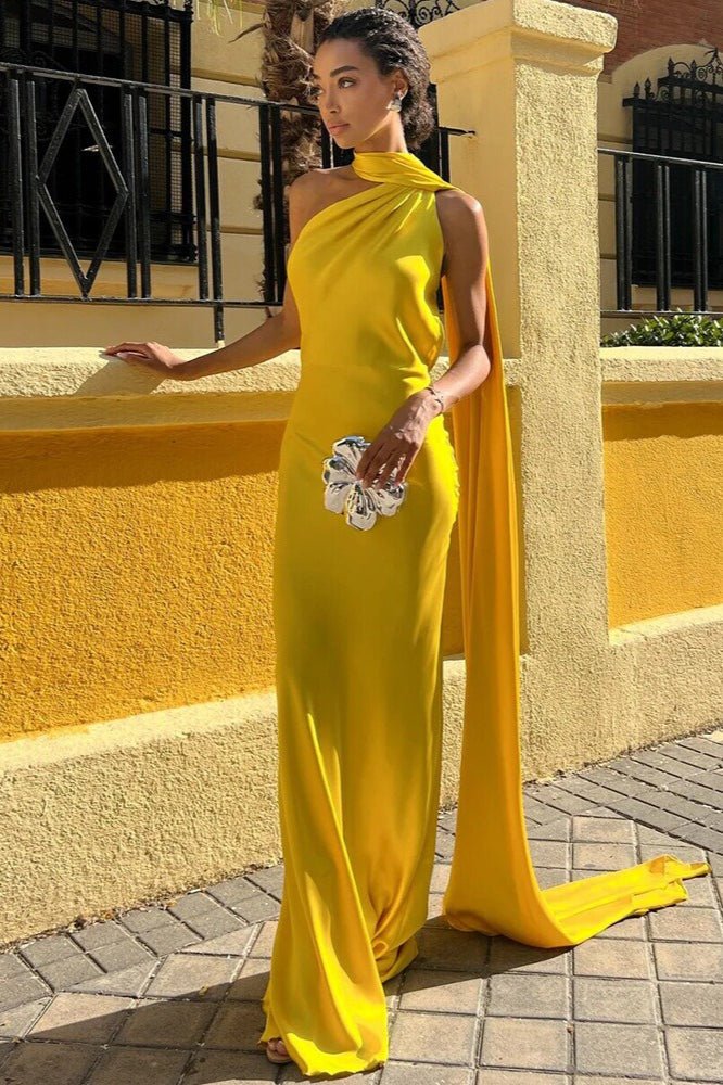 Suri Satin Halter Neck Cape Dress - Image 4