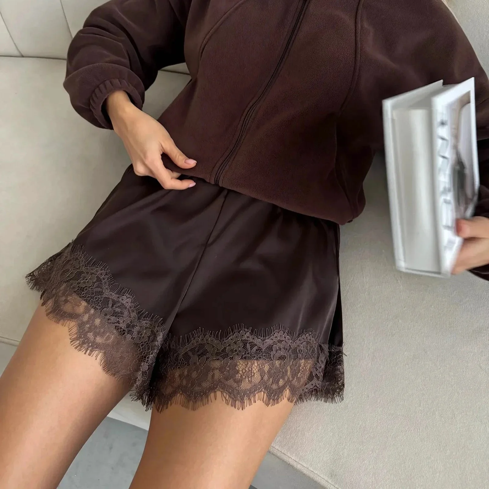 Suzette Lace Satin Shorts - Image 2