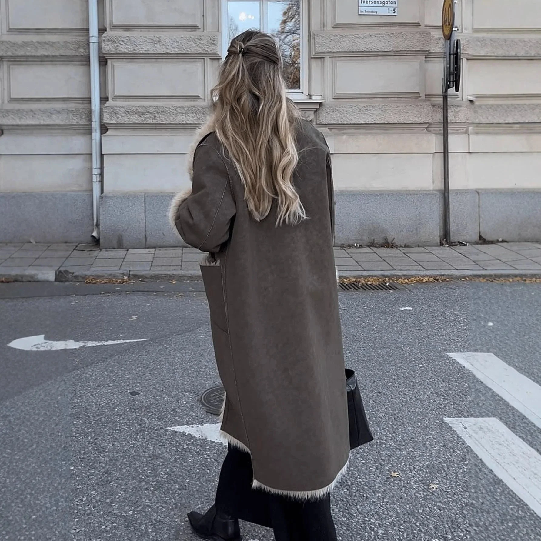 Sydney Faux Fur Suede Long Coat - Image 3